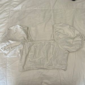 White Puffy Sleeve Crop Top